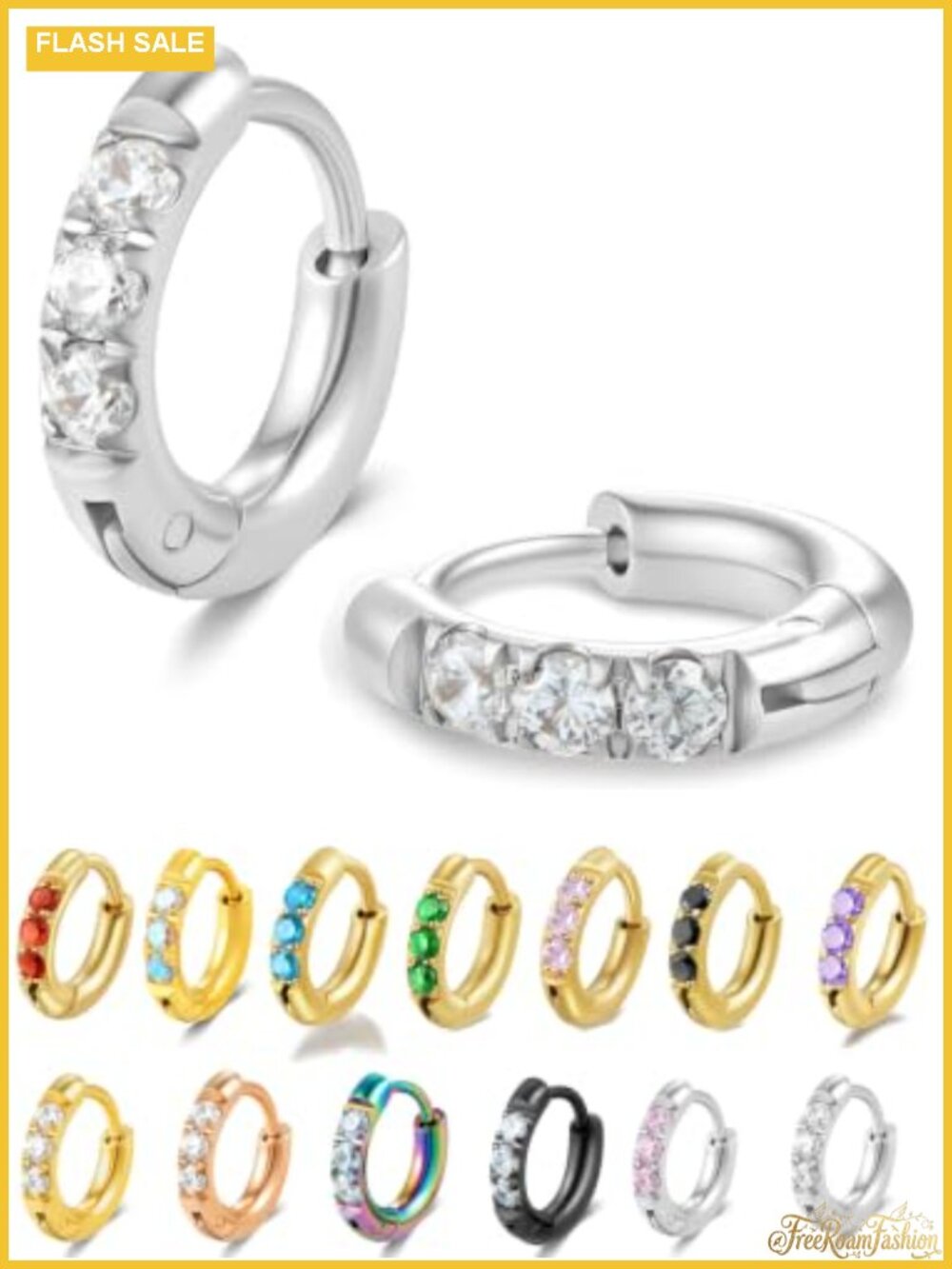 Hypoallergenic Surgical Steel Huggie Hoop Earrings with Cubic Zirconia